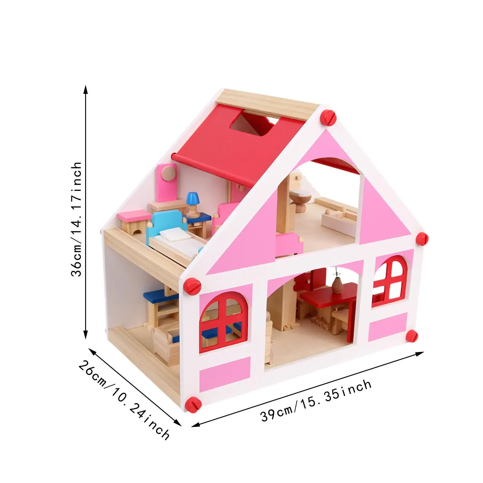 Puppenhaus-Bastelhaus-Villa aus Holz mit Möbeln und Accessoires, Rollenspiel für Mädchen ab 3 Jahren, Kindergeburtstagsgeschenk