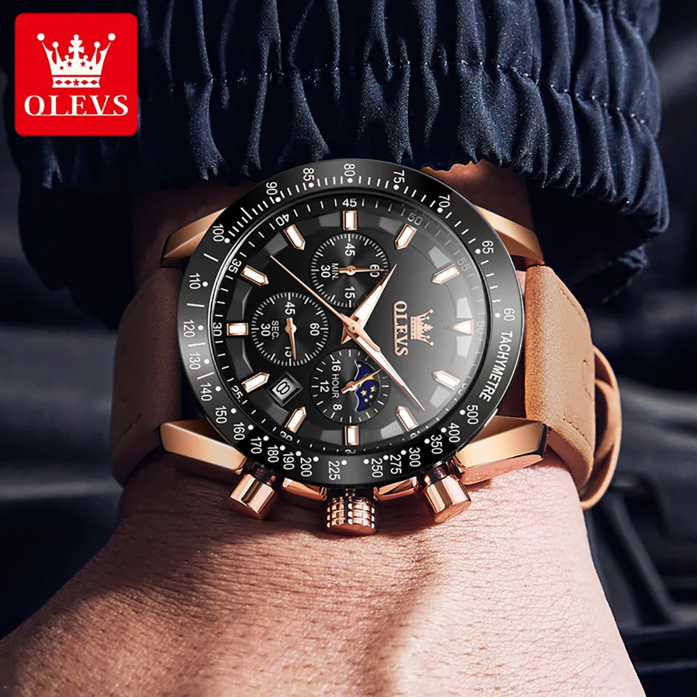 OLEVS 9957 Chronograph Quartz Watch For Men 45mm Big Dial Calendar Display Wristwatch Waterproof Luminous Moonswatch Man Watches