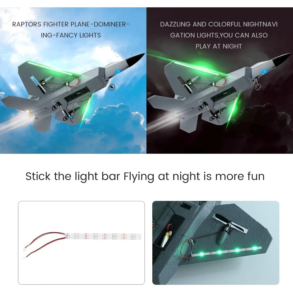 Avión planeador de juguete modelo F22 Raptor, chorro de control remoto de 2 canales de 2,4 GHz para niños y principiantes