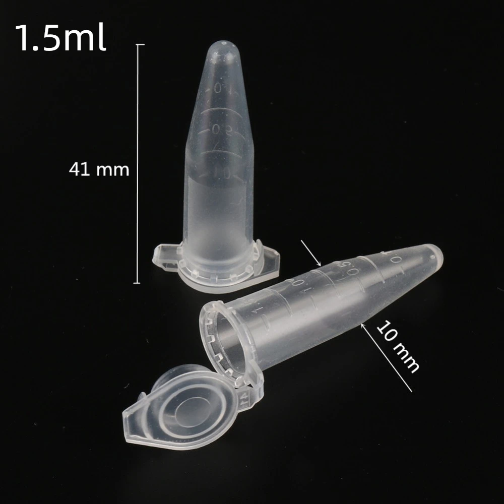 Tubo de ensayo de microplástico transparente, contenedor de tapa a presión para muestras de laboratorio, material de papelería escolar, 0,5/1,5/2 ML