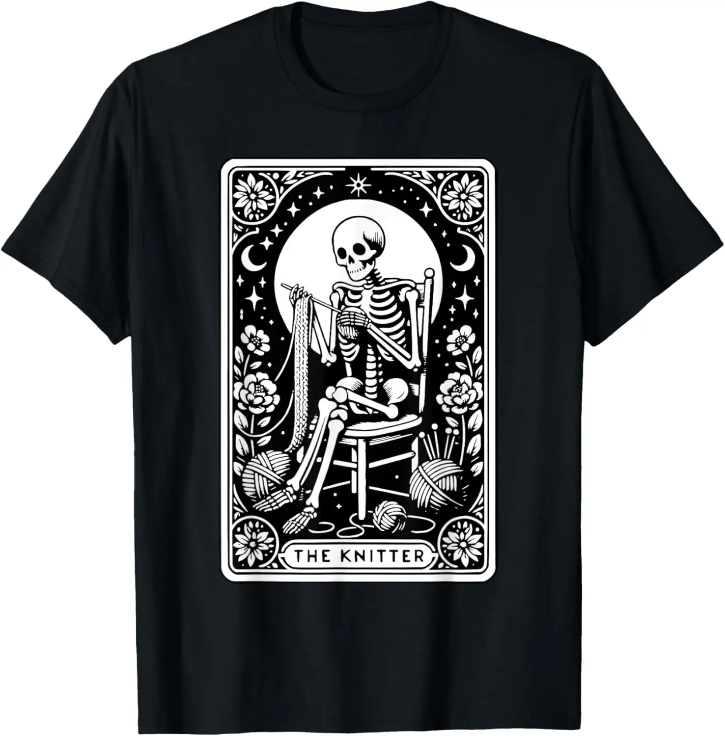 The Knitter Tarot Card Funny Knitting Skeleton Crochet Lover T-Shirt 100% Cotton Trendy Y2K Short-Sleeve Tee-Soft, Quick-Drying,