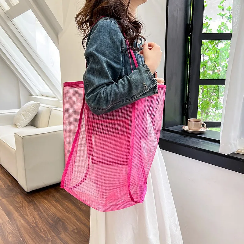 Bolso de mano de malla transparente para mujer, bolsa de bobinadora, ligera, portátil, para Compras, Viajes, Playa