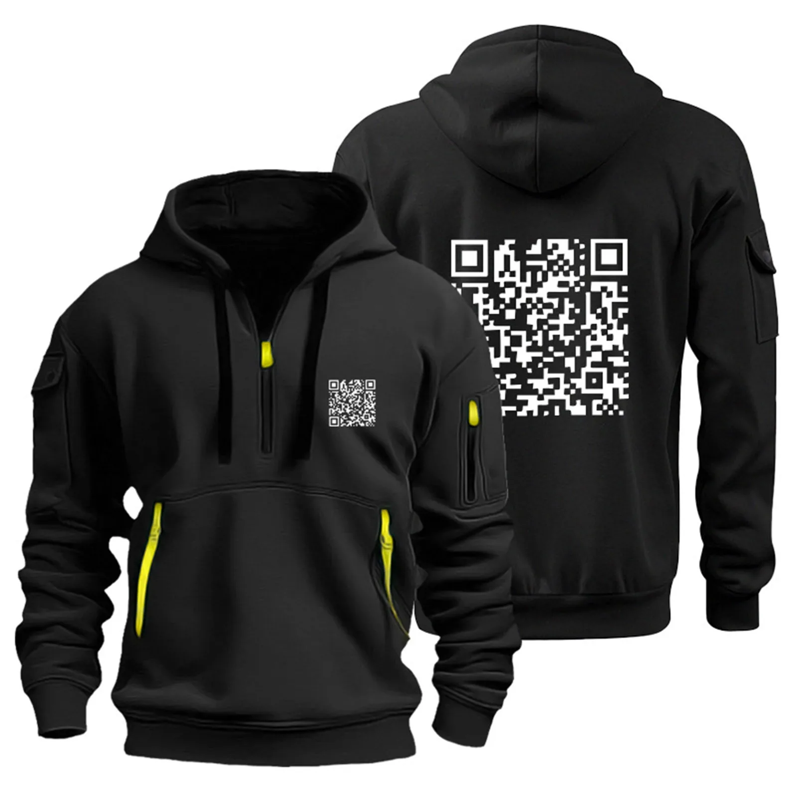 Funny F You QR Code Hoodies Men Half Zipper Long Sleeve Casual Pullover Sweatshirts Autumn Spring Sportwear Hooded Sweatshirts