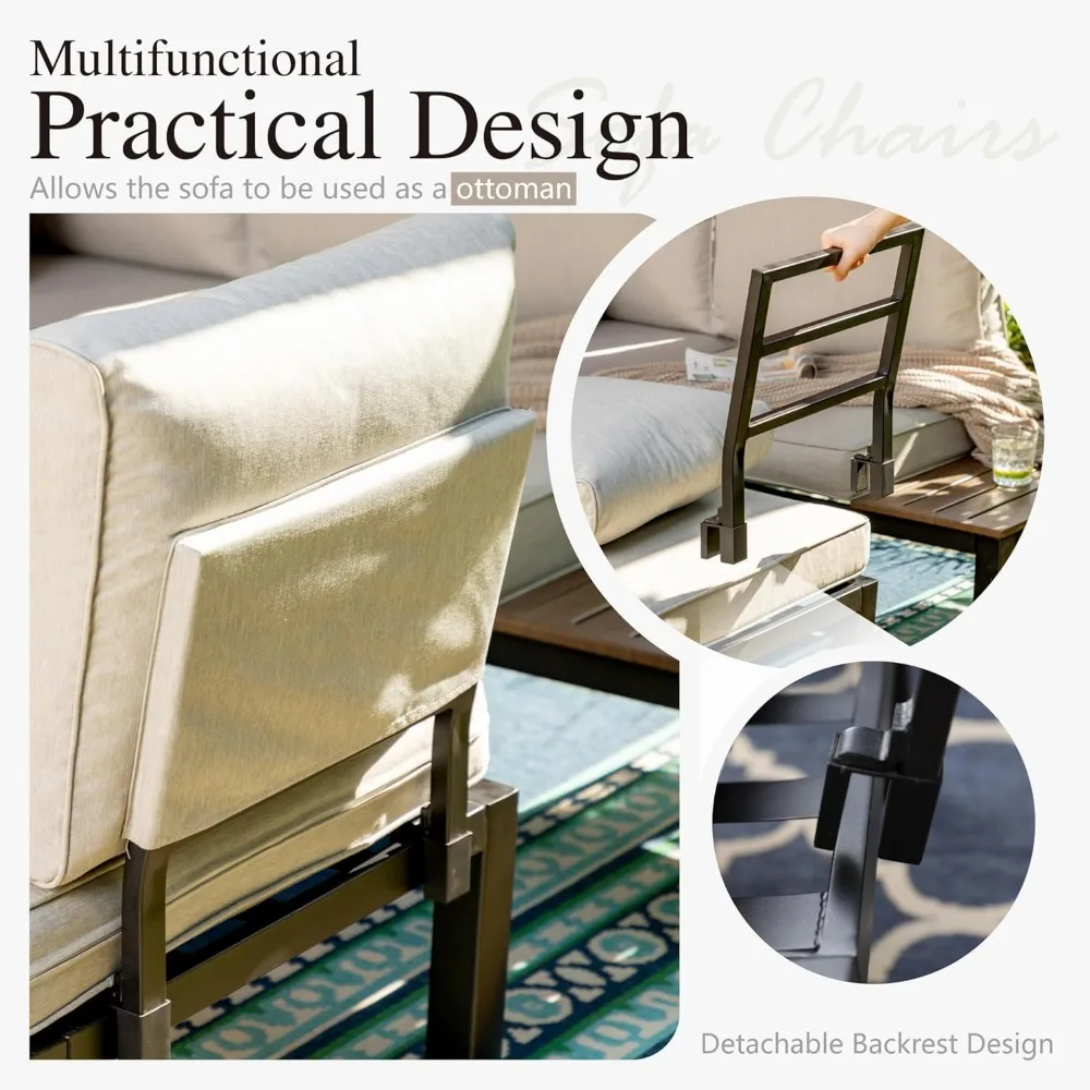 6 Pieces Outdoor Patio Furniture Set, Metal Sectional Sofa Set Patio Conversation Set