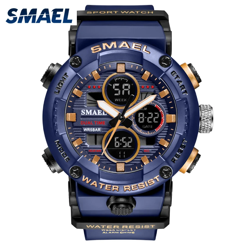 Smael esporte relógio masculino à prova dwaterproof água led relógios digitais cronômetro grande dial relógio para masculino 8038 relogio masculino