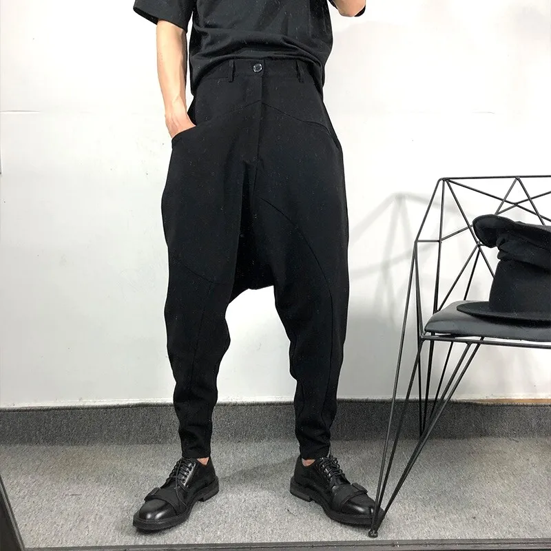 Avant-Garde  Trendy Men's Dark Simple Loose Ankle-Tied Pants Harajuku Style Japanese Leisure Hanging-Backed Baggy
