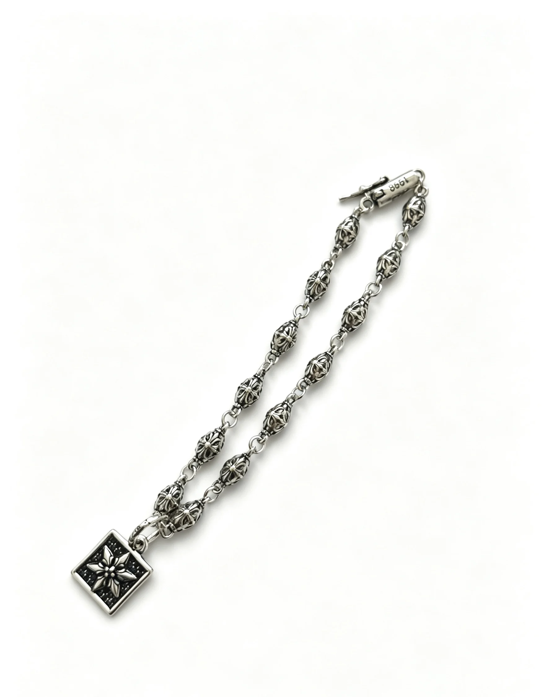 S925 sterling silver retro old square brand hexagram necklace men's cool personality hip-hop style versatile