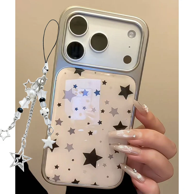 

Модный корейский чехол для телефона с серебряным краем и кристаллами INS Light Yellow Stars для iPhone 17, Air 16, 15, 14, 13, 12, 11 Pro Max Plus Y2K Cover