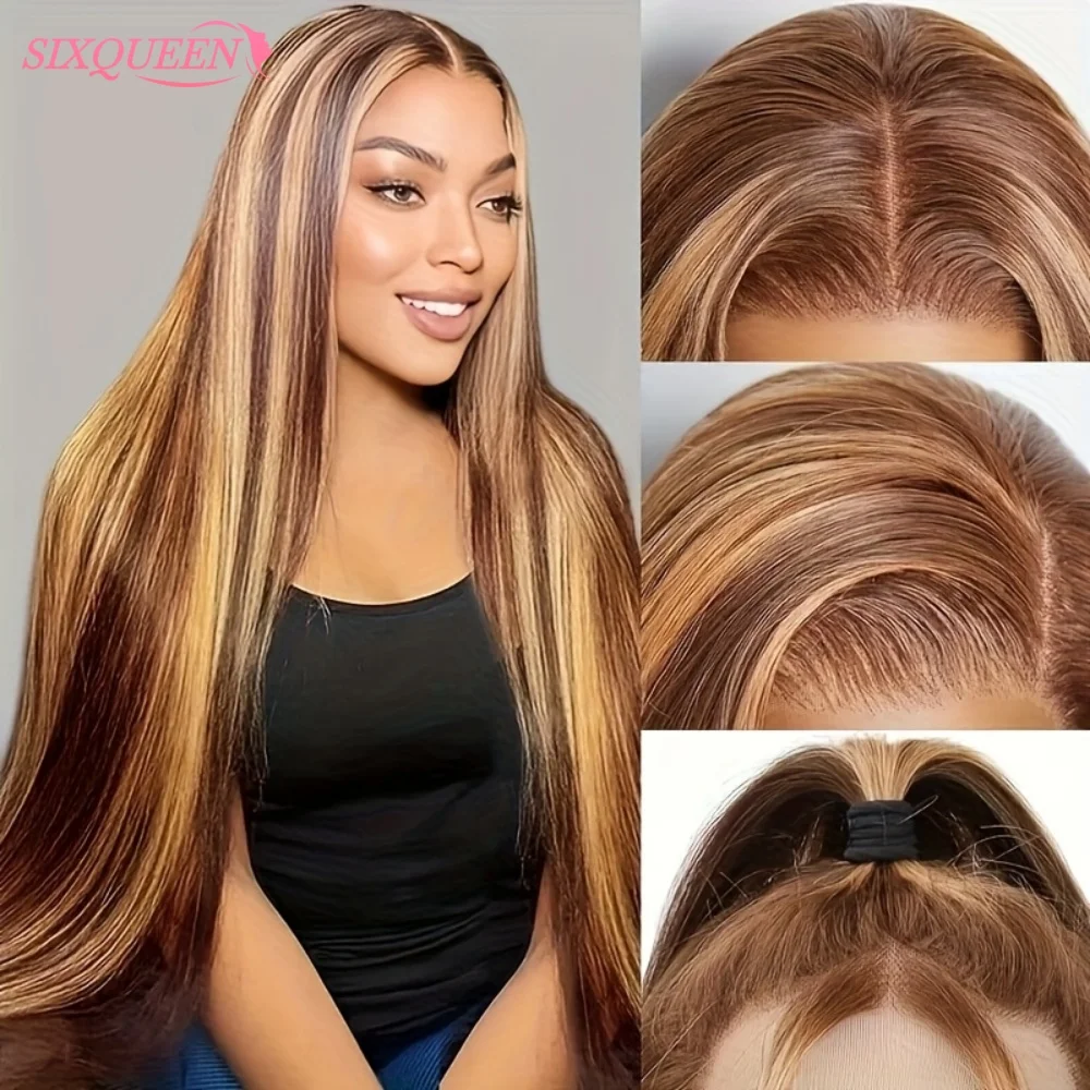 Peluca frontal de encaje con reflejos, cabello humano brasileño liso 427, peluca frontal de encaje HD 13x6 13x4 pre-arrancada, pelucas de cabello humano rubio