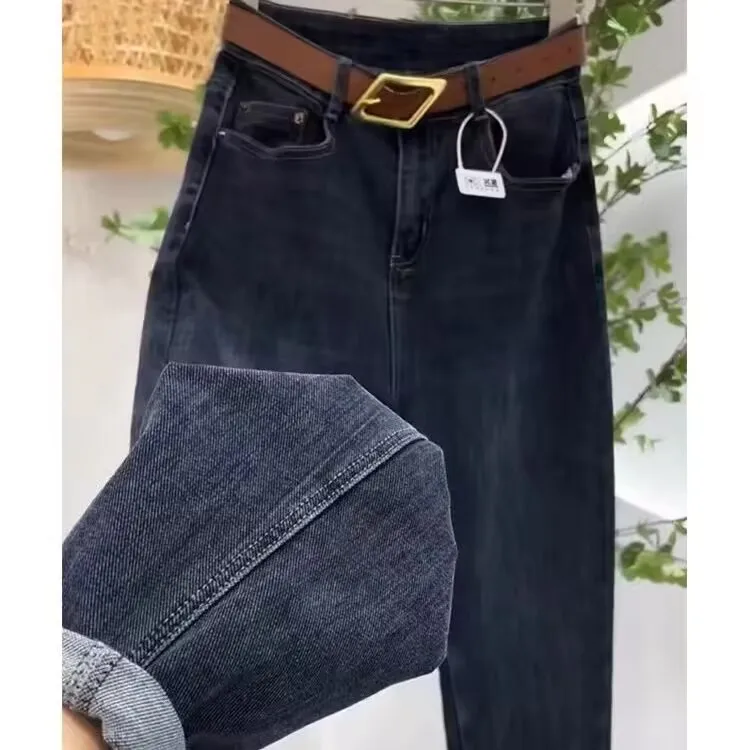 Spring Summer New Harlan Jeans Women's Pear-Shaped Body And Thin Radish Pants Large Size High Waist Elastic Ankle-Length Pants
