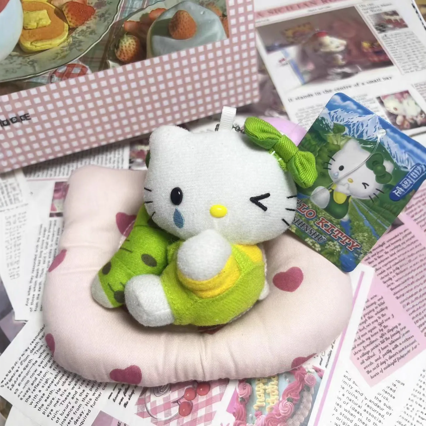 

Shinshu Limited винтажная кукла Hello Kitty, кулон с рисунком Sanrio, плюшевый брелок с зеленым бантом, рюкзак с изображением котенка, очаровательные украшения
