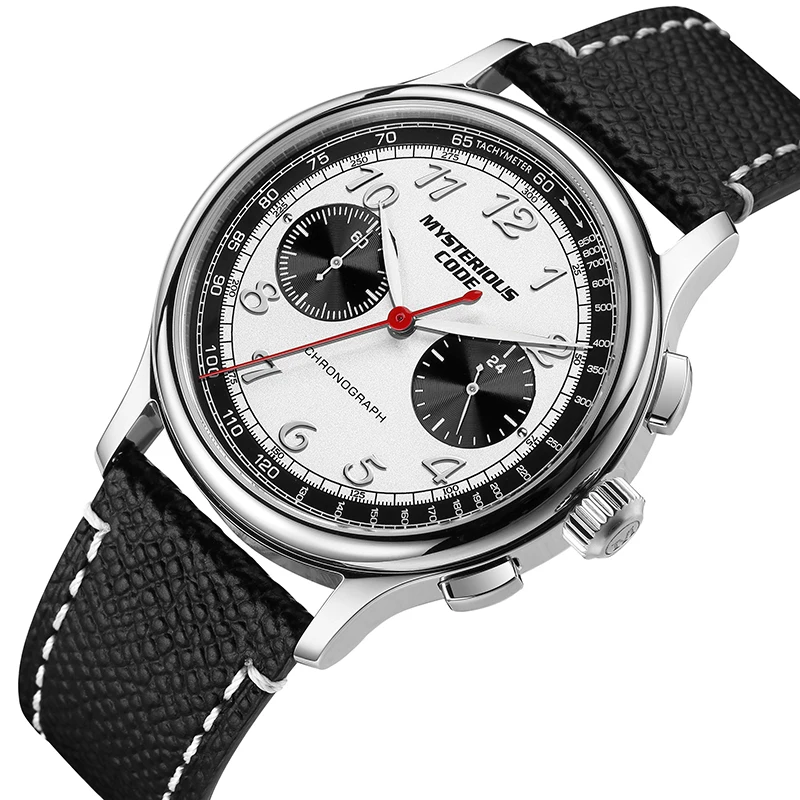 Men's Quartz Aviation Chronograph Watch Sapphire Glass Cowhide Strap Screw Down Crown 5atm Water Resistant 40mm Large Dial Watch