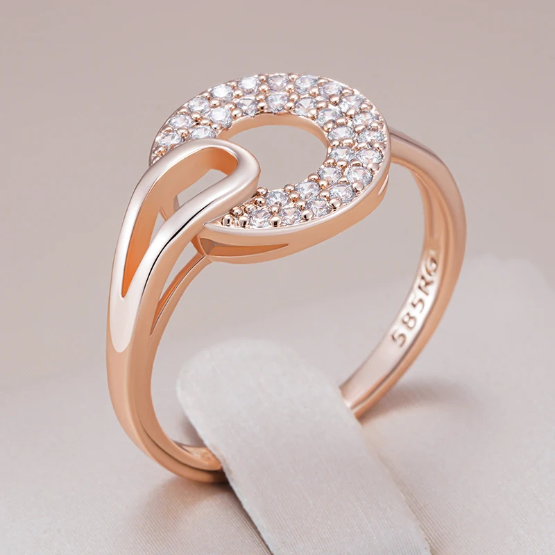 Kinel Luxury Full Shiny Natural Zircon Ring for Women Unique Design 585 Rose Gold Color Bride Wedding Jewelry Best Gift