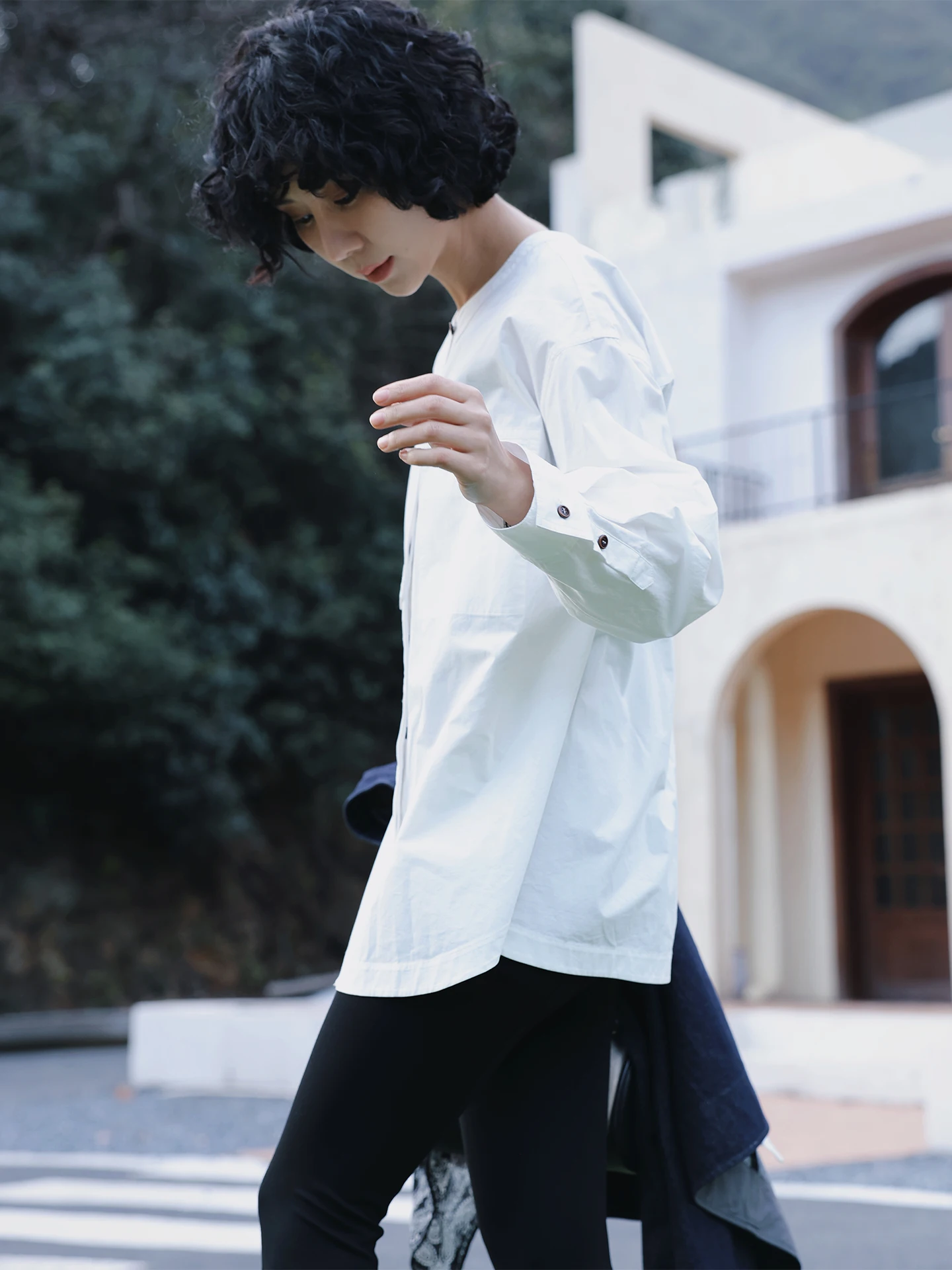 

Женская рубашка TT из чистого хлопка с воротником-стойкой и длинным рукавом, весенняя новинка, приталенная, белая, удобная, дышащая