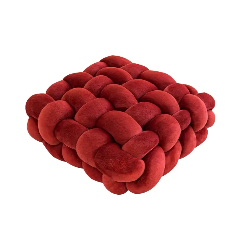 Knotted Woven Christmas Seat Cushions for Sofa Bed Luxury Handmade Ins Cushion Velvet Red Decorative Ornaments Pillows for Gift