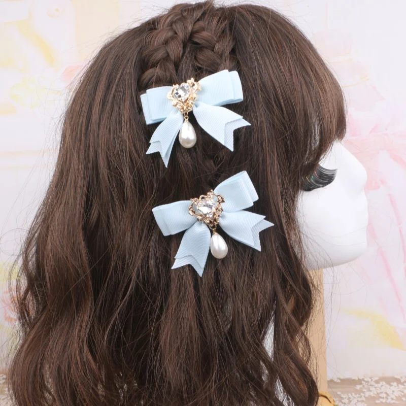 2 шт., женские аксессуары для волос, женские заколки для волос в стиле барокко Y2K, бант в стиле Лолиты для девочек, шикарный жемчужный кулон, декор, женские заколки для волос