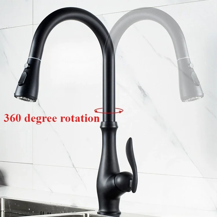 Black Kitchen Faucets Pull Out Kitchen Sink Mixer Tap Single Lever Water Mixer Tap Crane For Kitchen 360 Rotation Mixer