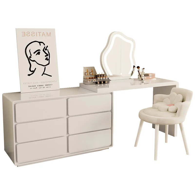 #Cream style white dresser bedroom modern simple storage chest integrated solid wood