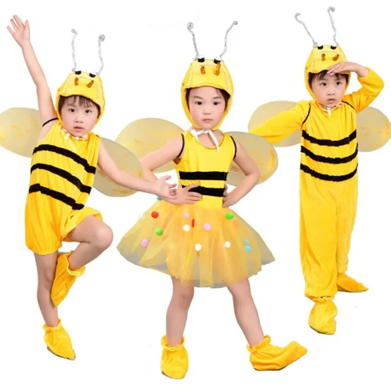 Juego de rol de rayas amarillas de animales de abeja para niños, mono de fiesta de baile para niños y niñas, accesorios de Cosplay, disfraz de Halloween