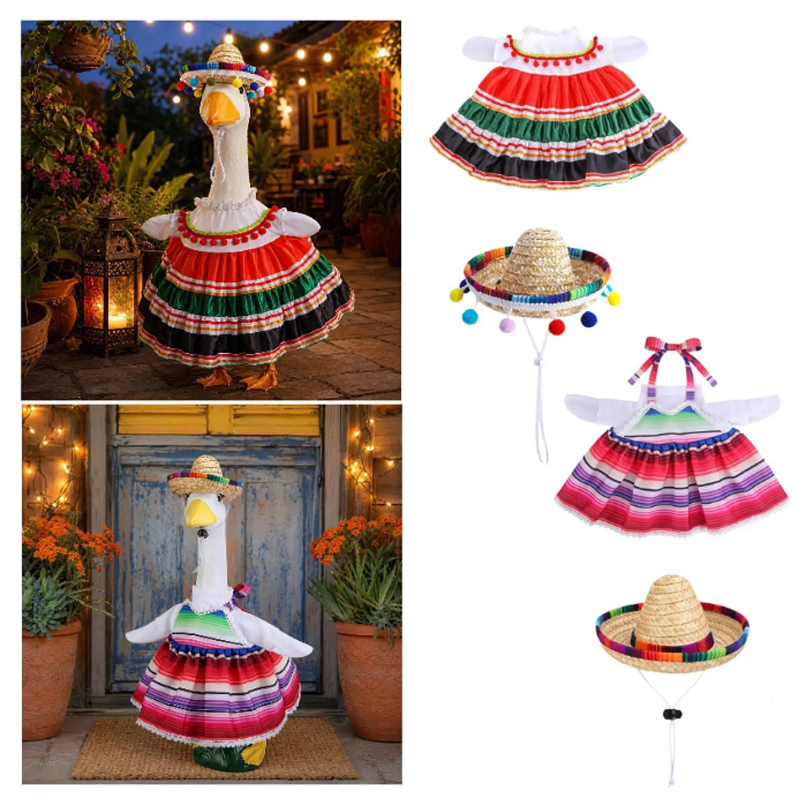Decorative Goose Costume Set with Hat and Skirt for Cement Statue Porch Yard Decorations Outdoor Party Supplies