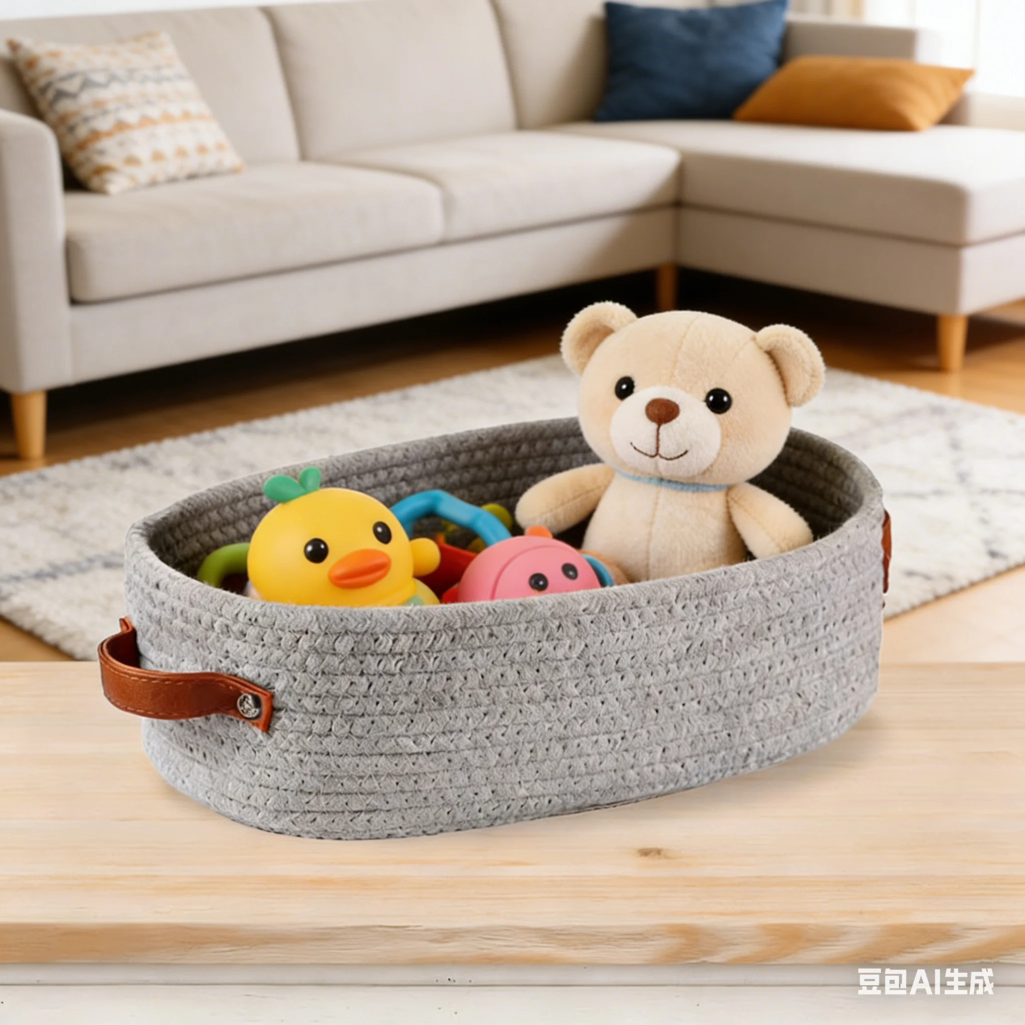 

3PCS Woven Cotton Rope Storage Baskets With Leather Handles - Stylish For Home Chirden Toys Organization