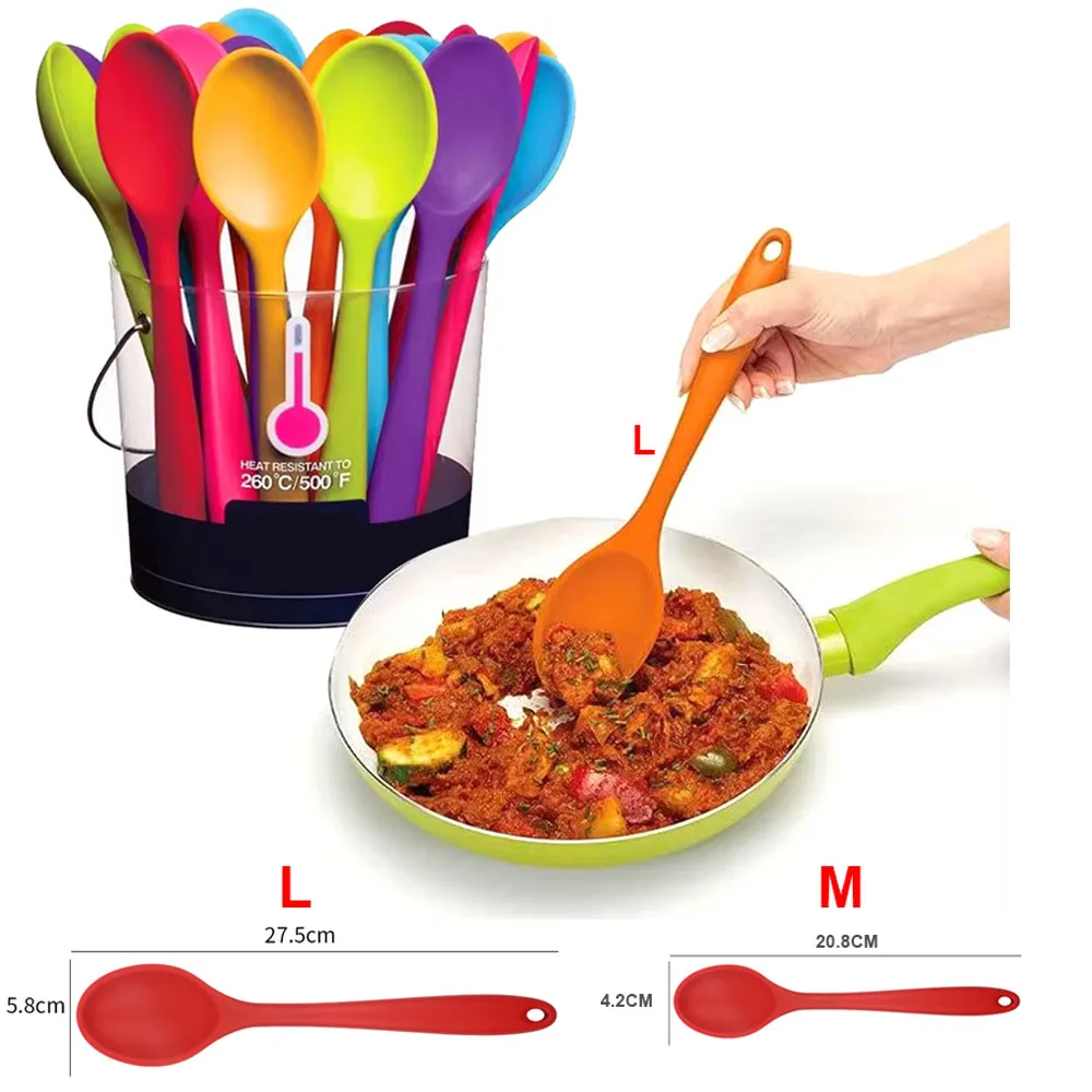 For Better Life 1Pc Soft Silicone Spoon Stirring  Long Handle Tableware Cooking Utensils Ladle Kitchen Accessories