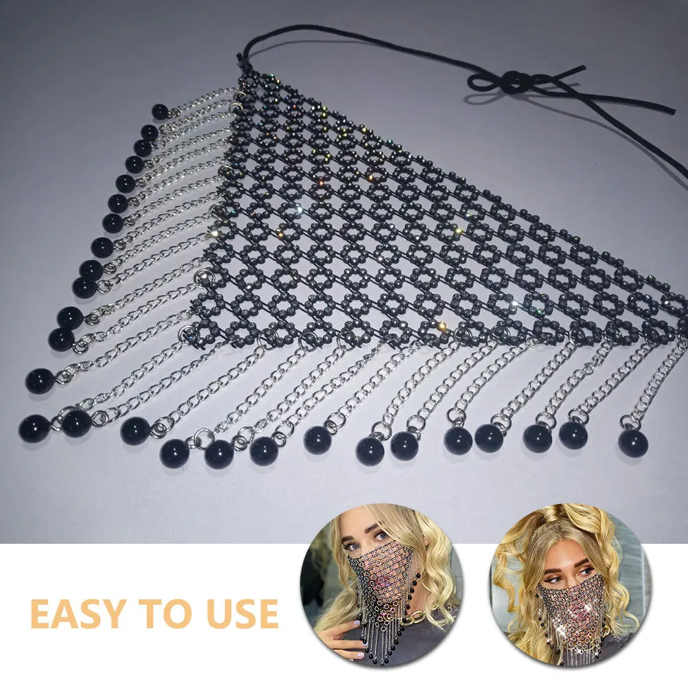 2Pcs Rhinestone Face Veil Tassel Chain Elegant Mesh Mask Masquerade Dance Performance Party Supplies Costume Accessories