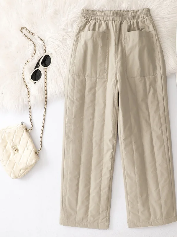 Koreaans Japans merk plus maat Winter Nieuwe elastische taille Losse afslankende verdikte warme katoenen gewatteerde broek met rechte pijpen Dames...