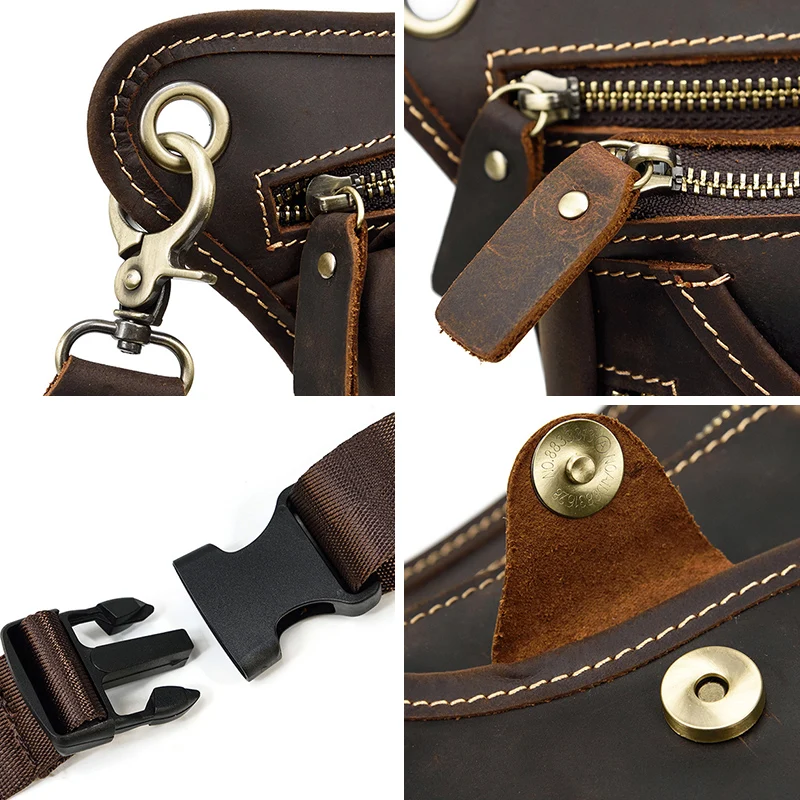 Men Drop Leg Bag Crazy Horse Leather Waist Fanny Pack for Phone High Quality Motorcycle Riding Shoulder CrossBody Casual Belt Ba