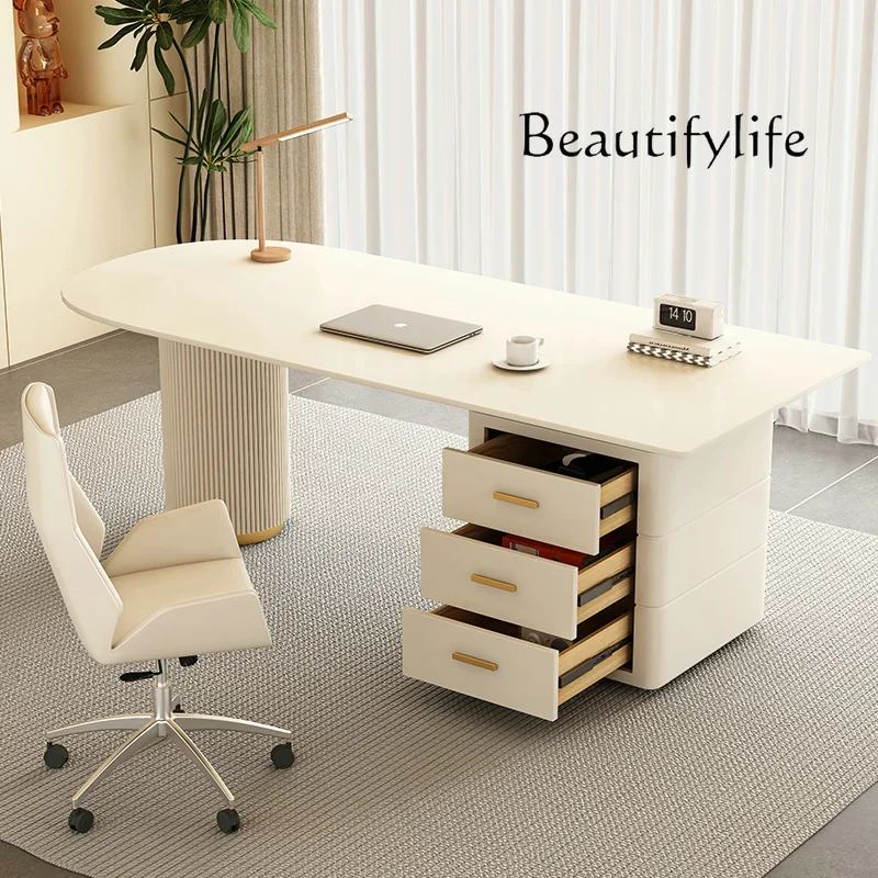 

BJ Cream Wind Rock Slab Desk Modern Simple Adult Computer Desk Household Bedroom Small Apartment Desk