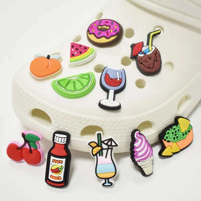 New Product Kawaii Food Graphic Clog Decor Charms Dessert Fruit Snack Wear-resistant PVC Removable DIY Daily Shoe Ornaments