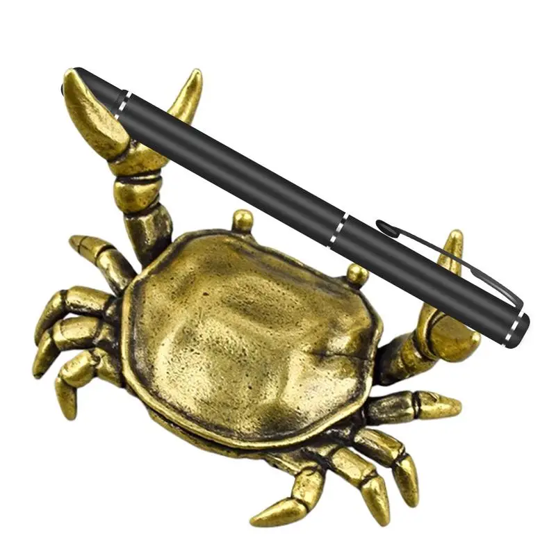 Pen Stand Rack Crab Ornament Alloy Weightlifting Crab Pen Holder Cute Animal Shape Desk Organizer for Home Office School