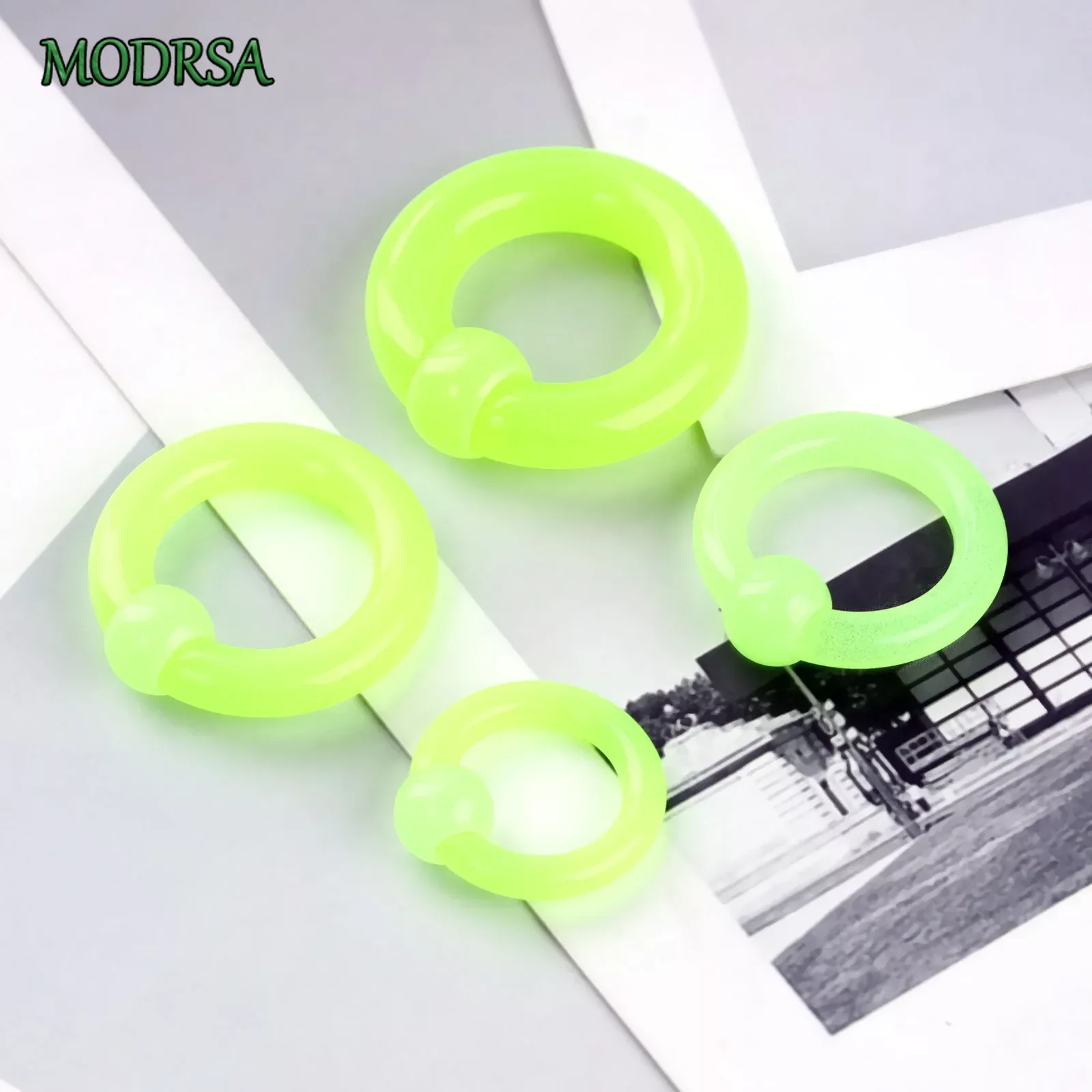 MODRSA 1PC Acrylic Nose Piercing Single Ball Nose Ring Fluorescent Green Creative Hip-Hop BCR Piercing Jewelry for Man and Woman