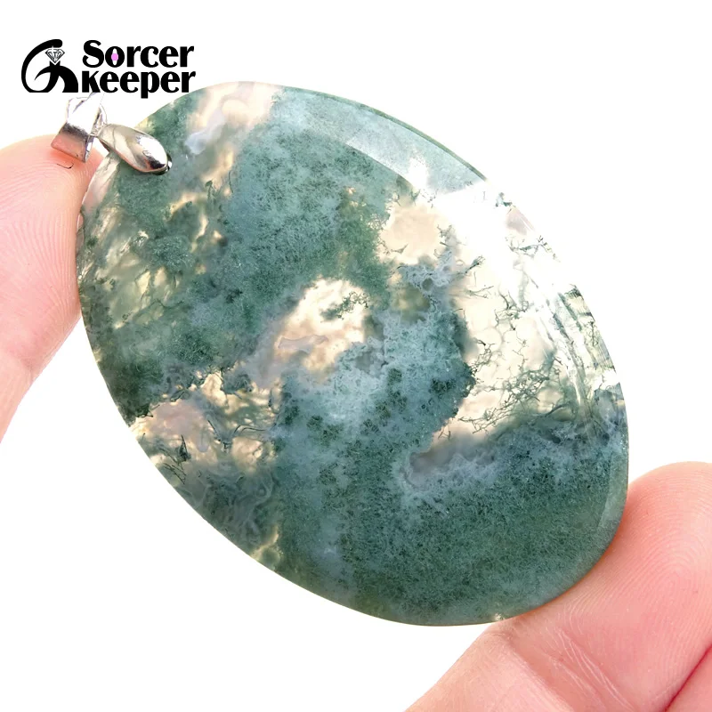 High Quality Pendentif Real Natural Moss Agate Gemstone Pendant Chains Necklace For Women\'s & Men\'s Jewelry Making BK577H