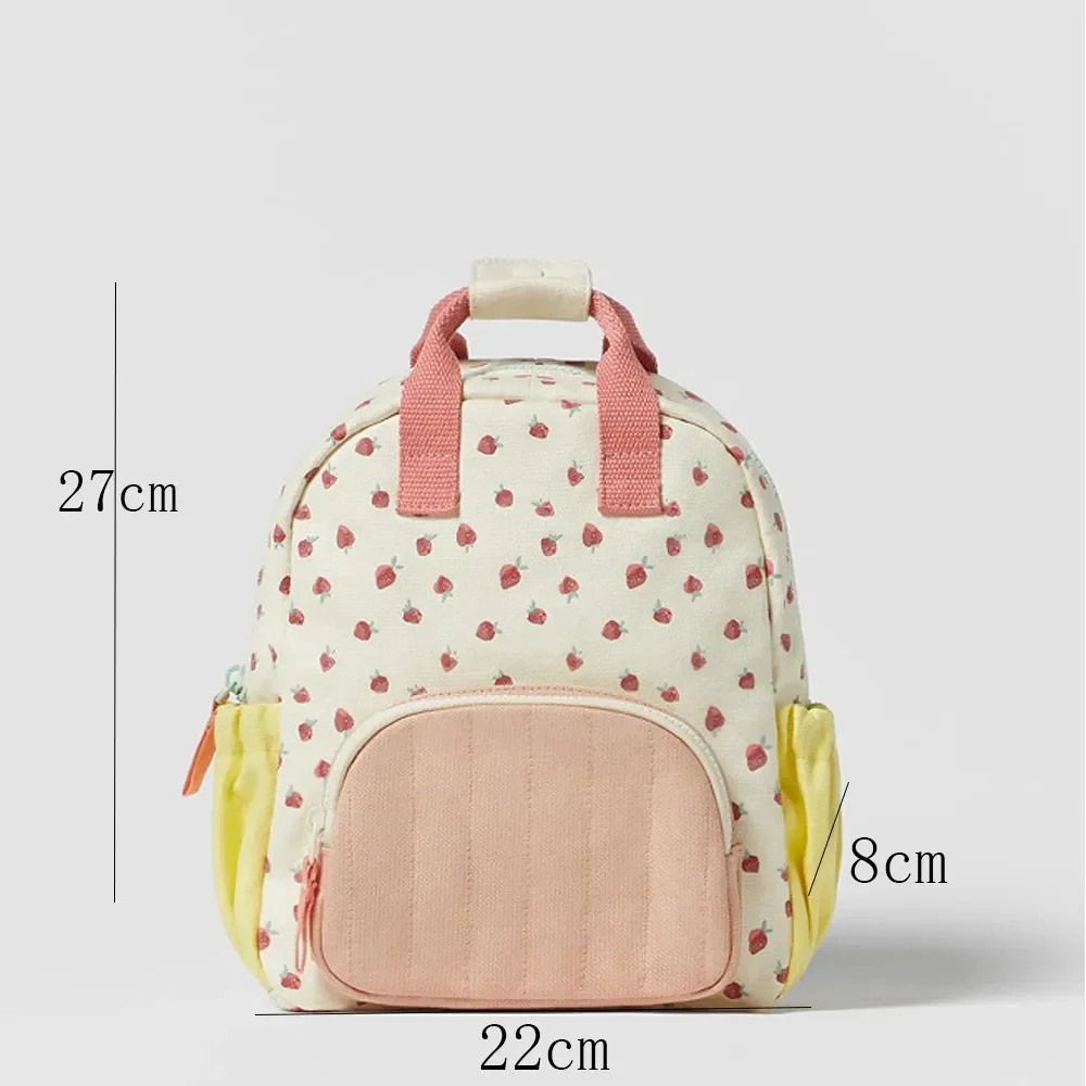 Mochila de fresa con nombre personalizado para niños, mochila escolar de escuela primaria, mochila de lona de algodón para niñas, nueva mochila saliente