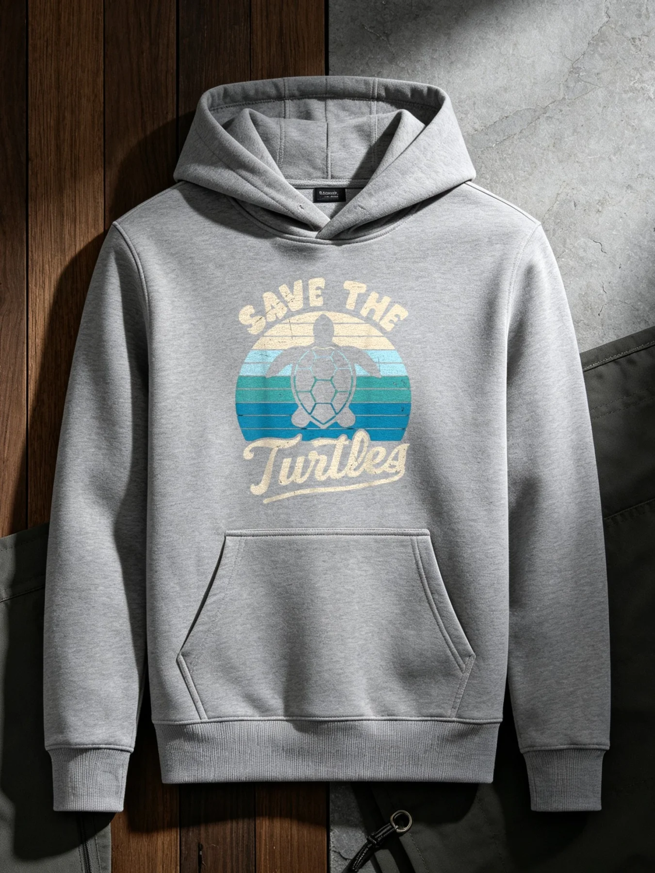 2026 New Model Men's Retro Print Hoodie Loose-Fit Streetwear Pullover with Turtle Print Machine  Outfit and Daily Leisure