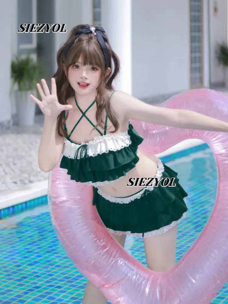 Sexy Pure Desir Split Swimsuit Ins Style Sweet Lace Slim Temperament Hot Spring Swimwear Vacation Bathing Suit Women