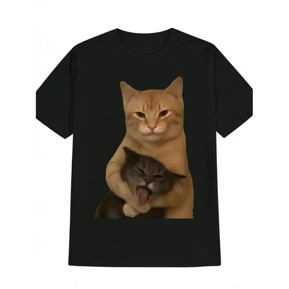 Cat Print T Shirt Men Quick Dry Soft Crew Neck Short Sleeve Machine Washable Casual Fashion Summer Breathable Daily Wear Sports