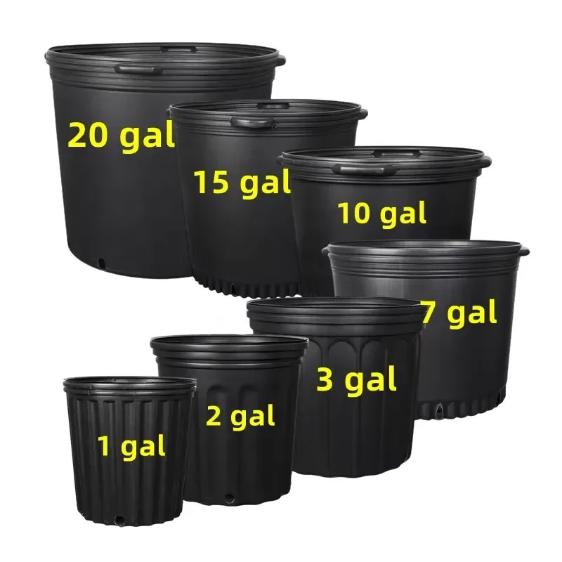 for 1 2 3 5 7 10 15 20 25 Gallon Black Plastic Nursery Pot Planter Garden Home Greenhouse Gardening Wholesale