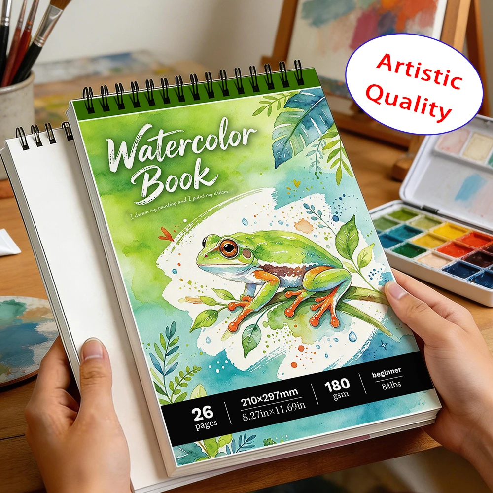 Watercolor Sketchbook 180gsm 26 Sheets Spiral Bound Art Pad, Art Gift For Watercolor Drawing & Illustration Lover