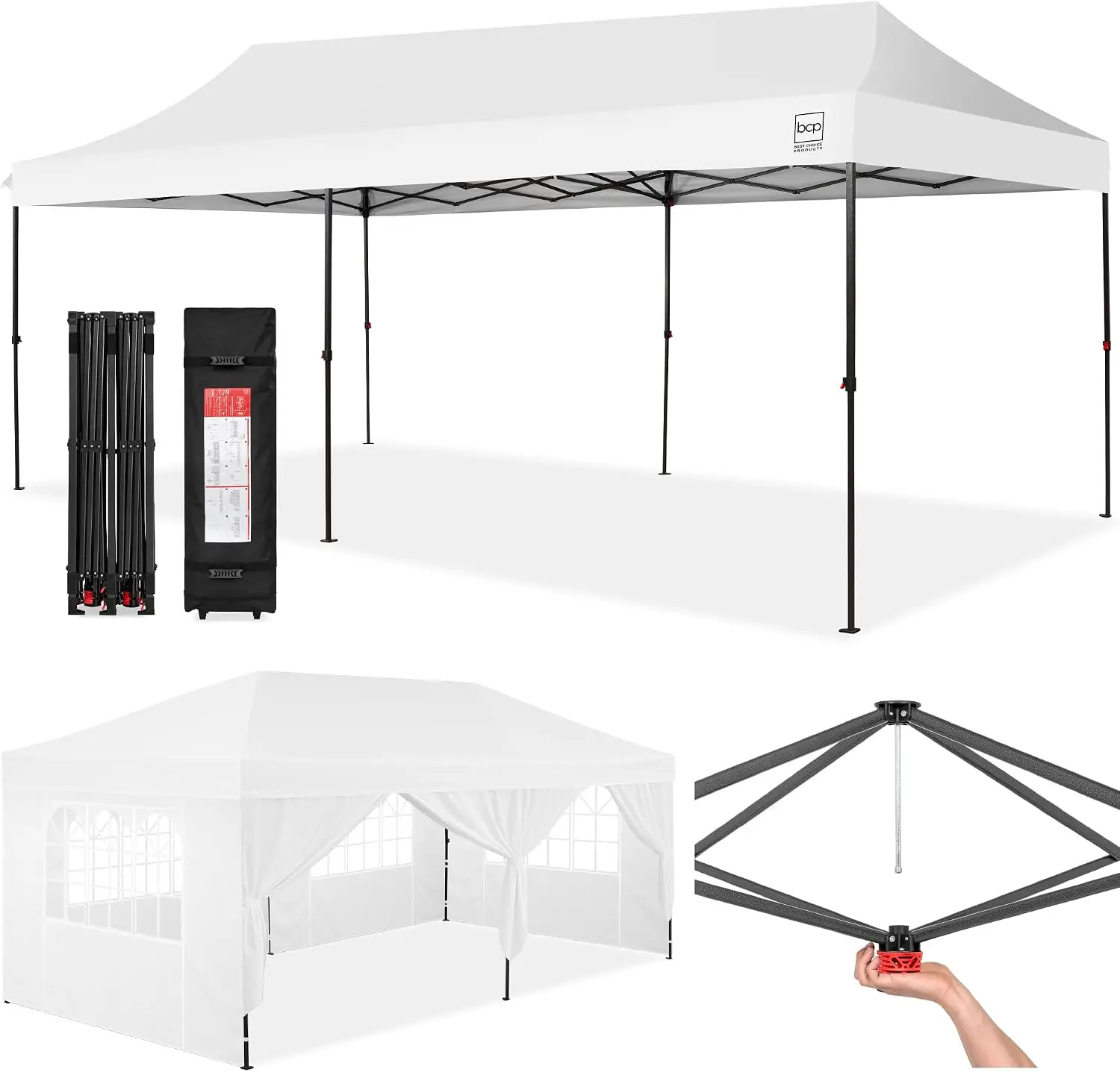 10x20 Party Tent, Heavy Duty Waterproof Large Outdoor Event Easy Pop Up Canopy Shelter w/Sidewalls, 1-Button Setup, Wheeled Case