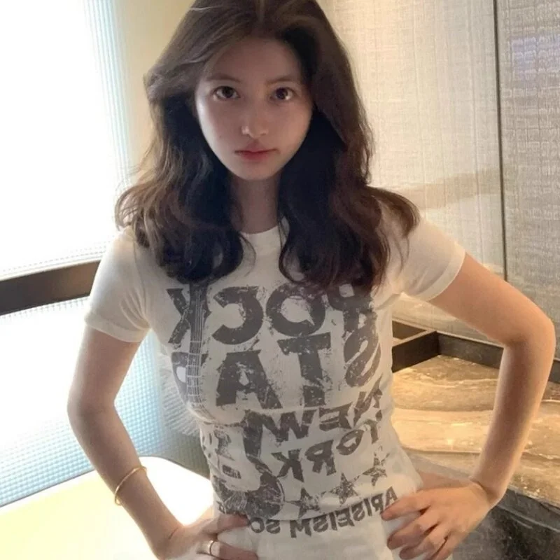 Summer New Fashionable Women's T-shirt Slim Fit Short Sleeve Waist-Cinching Pleated Casual Style Versatile Short Length Top