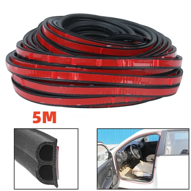 5 Meters Car Door Seal Strips Sticker B Shape Weatherstrip Rubber Seals Sound Insulation Trunk Hood Sealing Interior Accessories