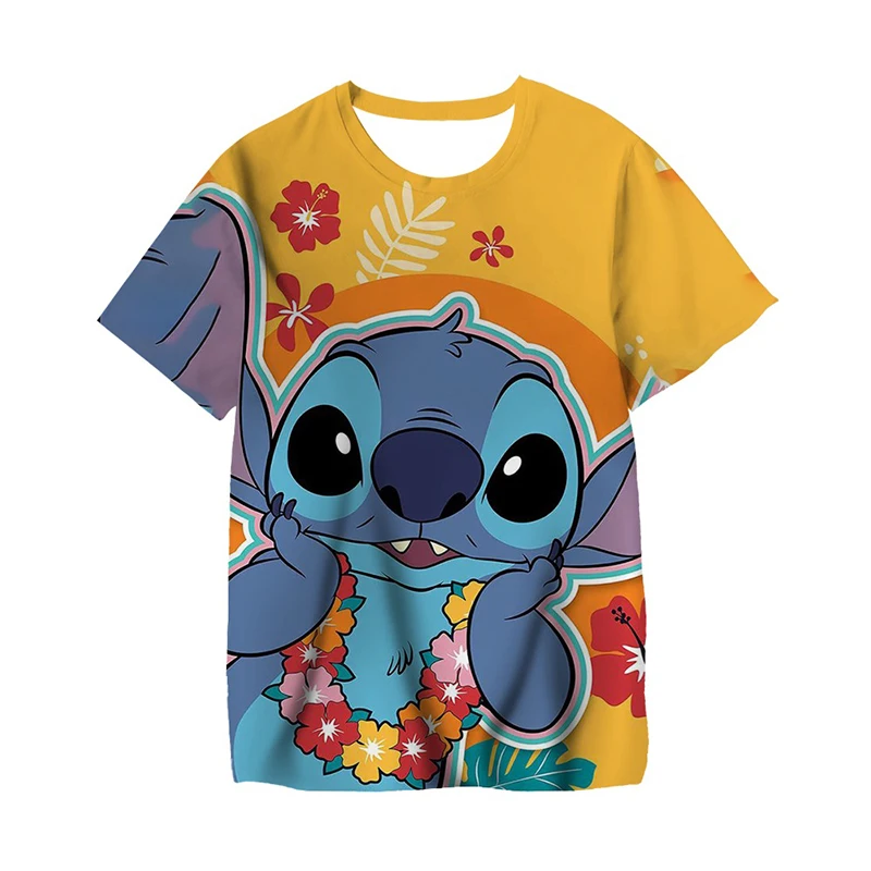 Children's Kawaii Lilo Stitch Cartoon Graphic T Shirts Summer Kids Disney Cute T-shirt Girl Y2k Tees Boy Casual Short Sleeve Top