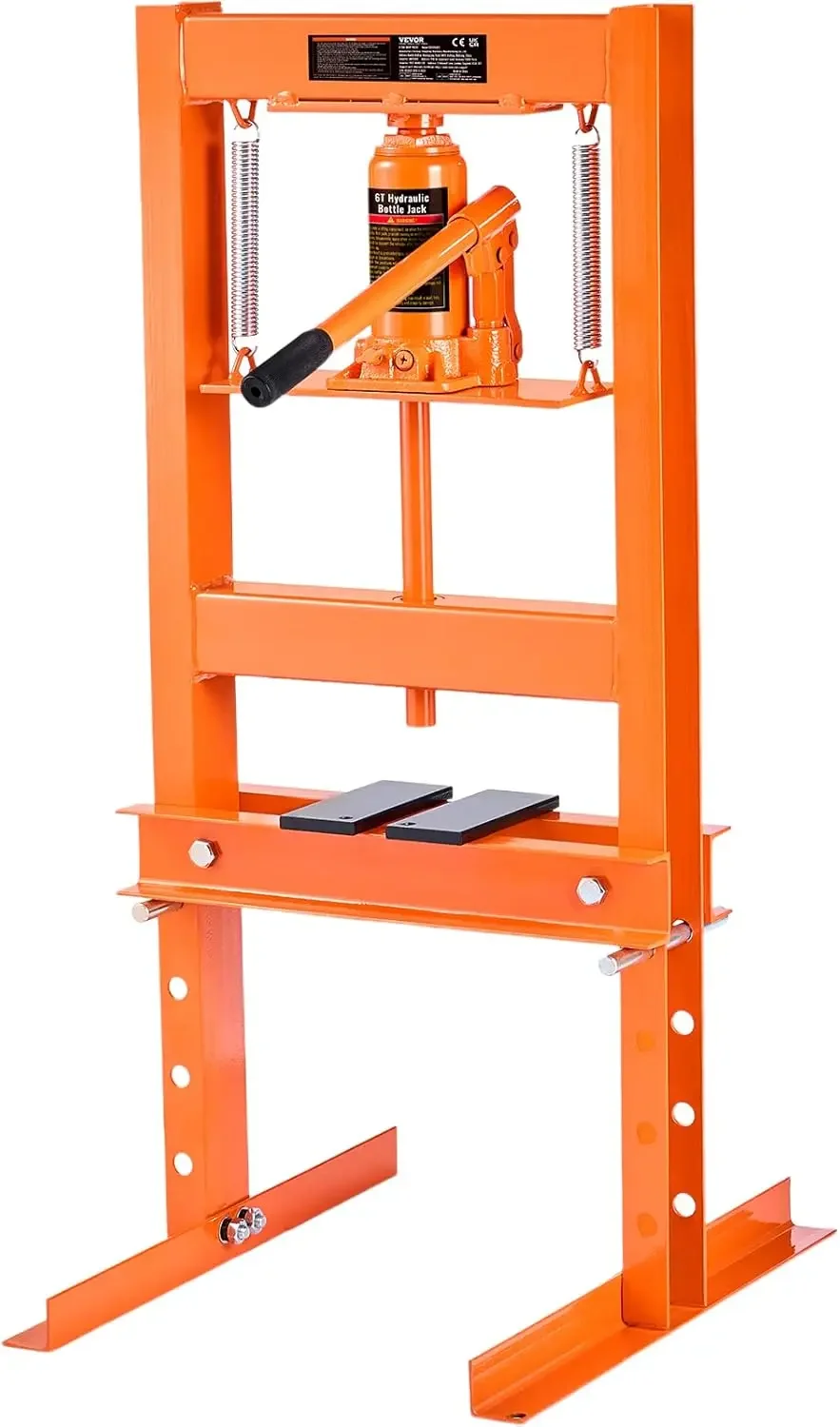 Hydraulic 6 Ton H-Frame Garage Floor Adjustable Shop Press with Plates, 6T, Orange