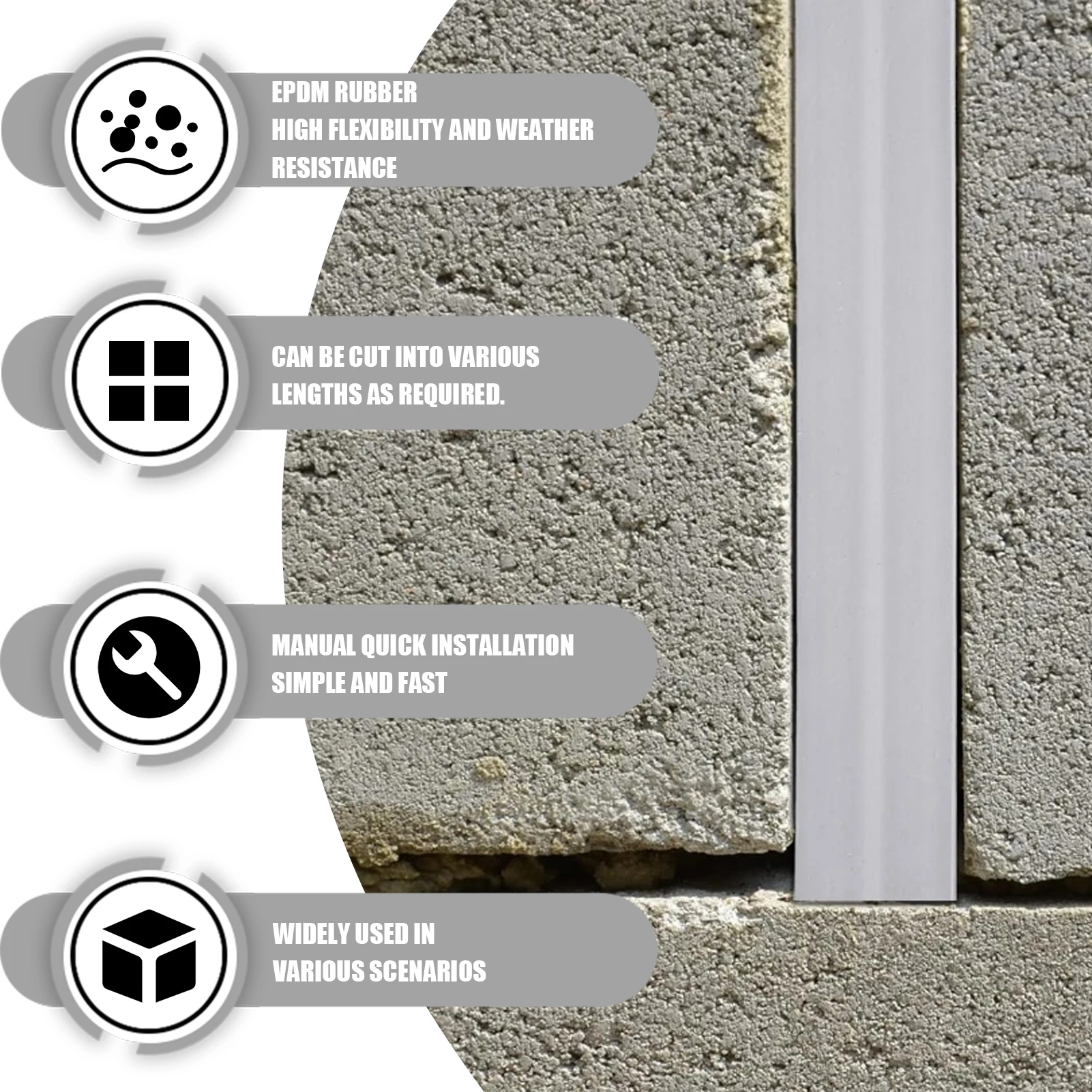 Concrete Expansion Joint Filler Flexible Rubber Seal Cement Repair 3/4 Inch Wide, 50 Ft Long Multipurpose for Sidewalks Walkway