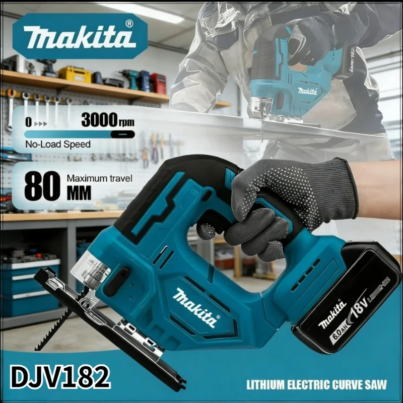 

Беспроводной бесщеточный лобзик Makita DJV182, 300 Вт, 0-2700 об/мин, ход 80 мм, ±45° ° Угловой резак для резки дерева, пластика и металла