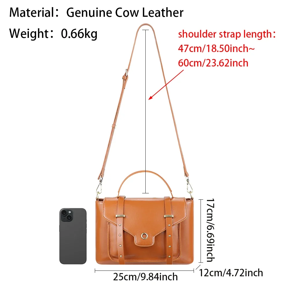 Royal Bagger Vintage Top-Handle Bags for Women, Genuine Leather Fashion Simple Shoulder Crossbody Bag, Commuter Handbag 1945