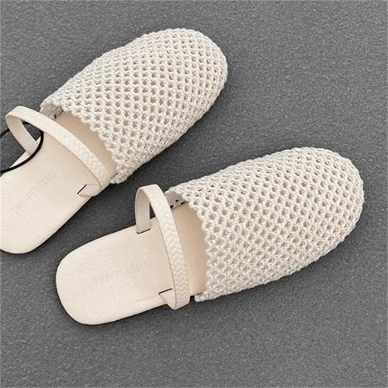 

Weaven Shoes For Ladies Front Strap Womens' Flat Heels Female Sandals Mesh Zapatos De Mujer Solid Sewing Lines Chassure Femme