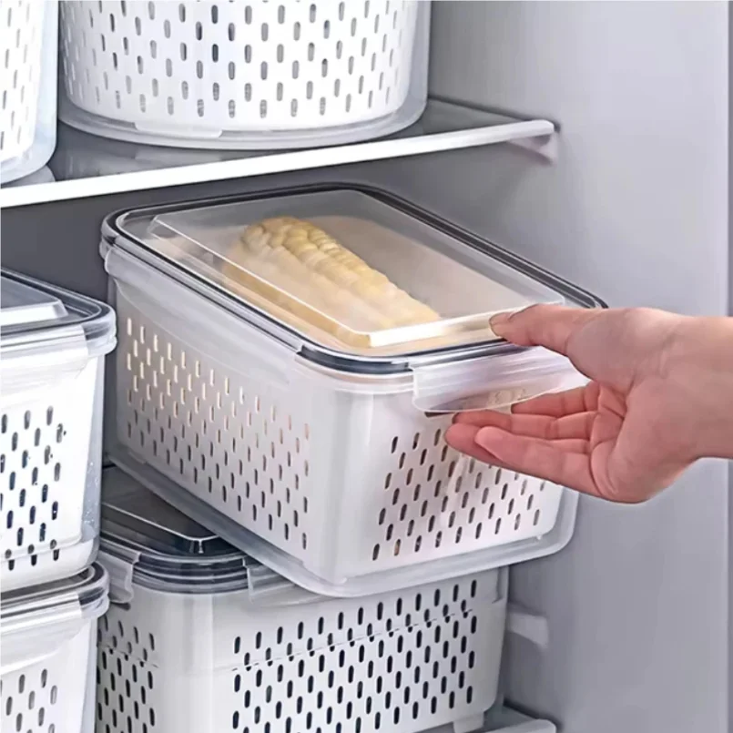 

Двухслойная герметичная коробка для хранения, пластиковая коробка для дренажа фруктов и овощей, двухслойная микроволновая печь с высокой прозрачностью